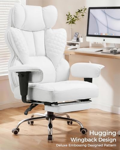 COMHOMA Big and Tall Office Chair Heavy Duty Gaming Chair with Deluxe Embossing Leather High Back Wider Ergonomic Computer Chair with Foot Rest 145°Reclining Pocket Spring Lumbar Support
