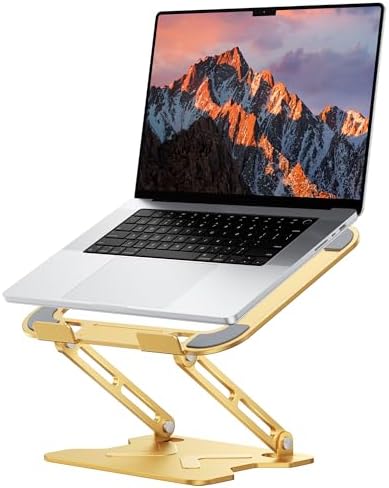 JCZT Adjustable Laptop Stand for Desk, Metal Foldable Laptop Riser, Gold