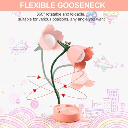Desk Lamp for Kid, Dimmable LED Table Lamp with 3 Colour Temperatures, Rechargeable Desk Lamp with Touch Sensor and Flexible Arm, USB Bedside Lamp for Reading, Learning, Working (Pink)