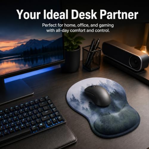 Mouse Pad with Wrist Rest Ergonomic Memory Foam Support, Non-Slip Rubber Base, Comfortable Typing Cushion for Home Office Computer Laptop, Forest
