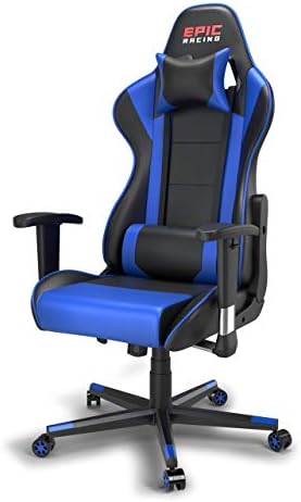 Professional Blue Gaming Chair - Leather Gaming Chair with Adjustable Height and Headrest Support
