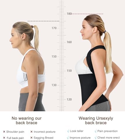 URSEXYLY Back Brace Posture Corrector for Women Adjustable Full Back Support Shoulder Straightener Upper and Lower Back Pain Relief(Black,XL)