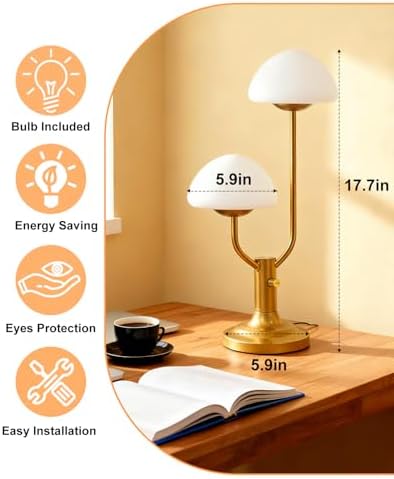 Lightdot Gold Mushroom Table Lamp for Bedroom Dimmable Cute Desk Lamp