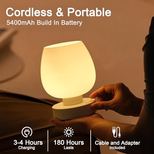 Cordless Touch Bedside Table Lamp, Small Rechargeable Battery RGB Light