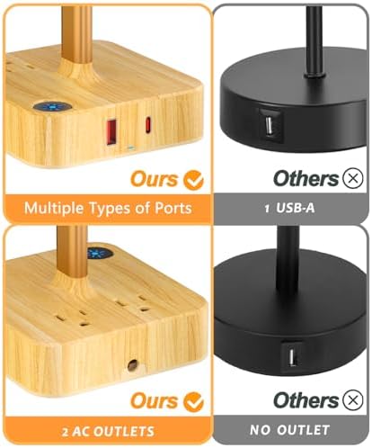 Touch Bedside Table Lamps for Bedroom Night Stands with Charging Station
