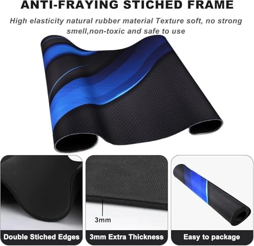 Desk Pad Large Gaming Mouse Pad Extended Keyboard Mouse Mat,Black Blue