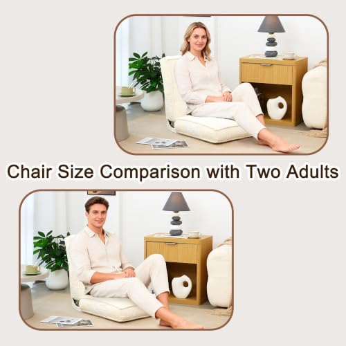 Folding Floor Tatami Chair with Back Support, 6-Position Adjustable, Beige