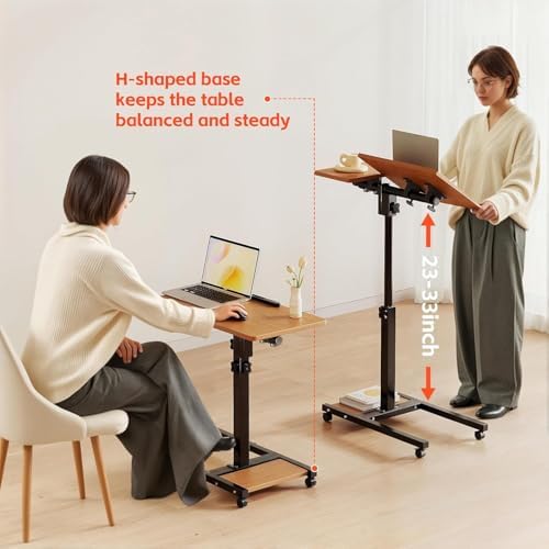 LINGMI Mobile Height Adjustable Laptop Desk with Mouse Pad, Portable Laptop Desk Rolling Tiltable Table with Small Side Table for Couch,Rolling Computer Stand