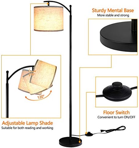 ROTTOGOON Floor Lamp for Living Room with 3 Color Temperatures LED Bulb, Standing Lamp Tall Industrial Floor Lamp Reading for Bedroom, Office (9W LED Bulb, Beige Lampshade Included) -Black
