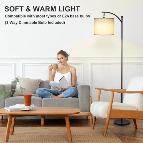 LALISU Standing Floor Lamp for Living Room, Linen Shade Floor Lamp, Black