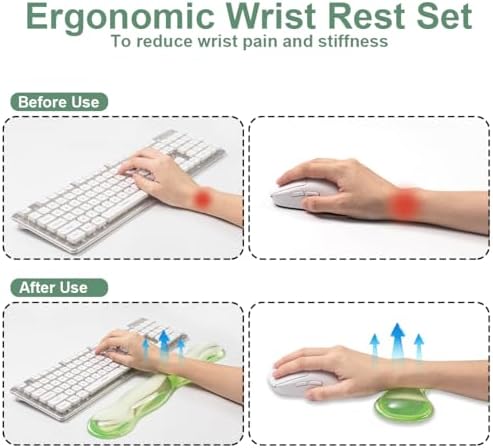17.12inch Longer Green Gel Wrist Rest Set for Full-Sized Computer Keyboard