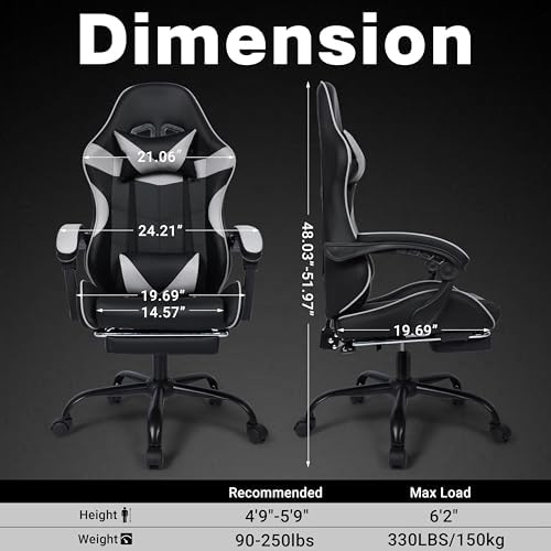 Gaming Chair with Footrest and Lumbar Support, Height Adjustable Chair with 360°Office Desk Chair,Heavy Duty 330lbs Computer Chair for Adults
