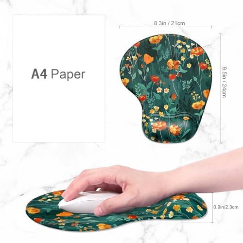 ITNRSIIET Ergonomic Mouse Pad Coaster Set with Gel Wrist Support Wrist Rest Smooth Surface Non-Slip PU Base Comfortable Office Supplies Pain Relief, 9.5 x 8.3 inches, Beautiful Flowers