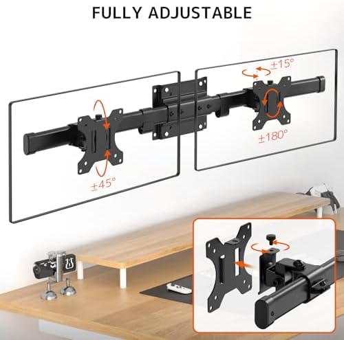 Dual Monitor Wall Mount, Horizontal Assembly Mount for 2 Monitor Screens up to 35 inches, Max. 10kg per Arm, VESA 75x75/100x100mm,Black