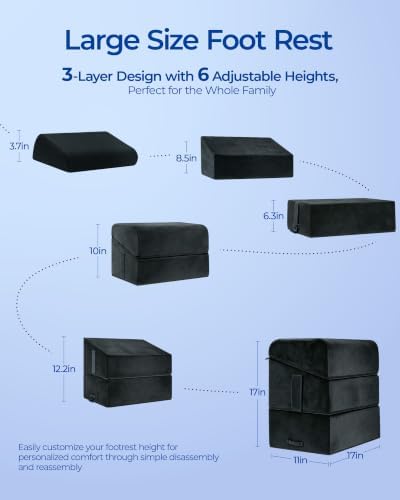 Kayfia Adjustable Heights Foot Rest for Under Desk at Work, Black
