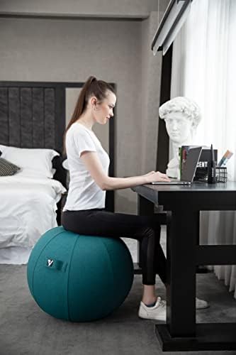 Sitting Ball Chair for Office and Home, Pilates Exercise Yoga Ball with Cover for Balance, Stability and Fitness, Ergonomic Posture Exercise Ball Seat with Handle and Pump
