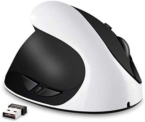 AURTEC Left-Handed Mouse, Rechargeable 2.4G Wireless Ergonomic Vertical Mice with USB Receiver, 6 Buttons and 3 Adjustable DPI 800/1200/1600 for Left Hand, White