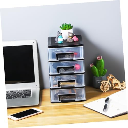 Angoily 4 Drawer Desk Organizer, Plastic Home Office Storage Organizer, Makeup Organizer Storage Station Cube, Cosmetics Jewelry Storage Box, 4 Drawer for Bathroom, Desk, Office (8.31x5.98x9.92 Inch)