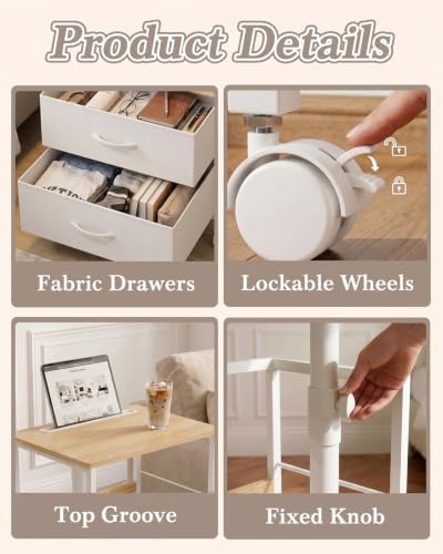 Faesun Night Stand with Charging Station & Swivel Top, Oak White