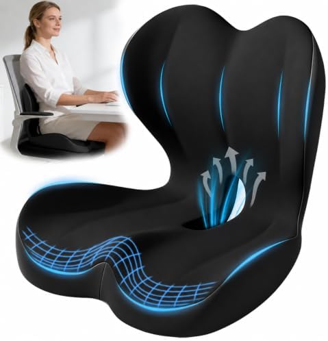 Office Chair Seat Cushion with Back Lumbar Support, Ergonomic Memory Foam