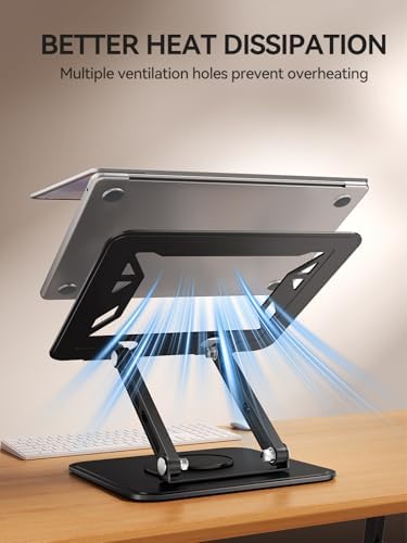 tounee Laptop Stand for Desk, Adjustable Computer Stand Holder with 360° Rotating Base, Ergonomic Laptop Riser Compatible with MacBook Pro Air, All Laptops 10-15.6"-Black