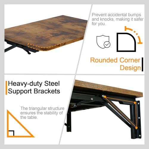 TEAMIX Wall Mounted Folding Table for Small Spaces, Rustic Floating Desk