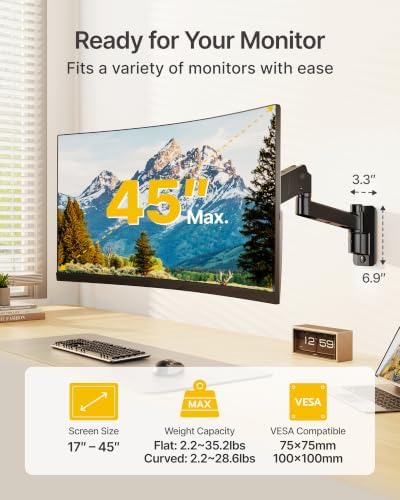 monTEK Heavy Duty Monitor Wall Mount for 17-45" Screens, Holds 35 Lbs