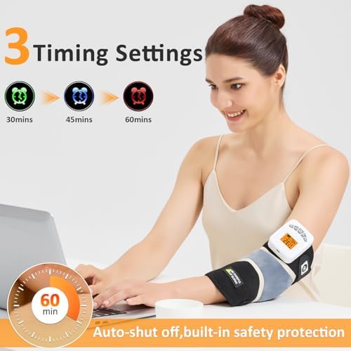 AOKESTE Cordless Elbow Heating Pad for Tendonitis and Tennis Elbow,Vibration Elbow Massage for Pain,Rechargeable 5000mAh Battery Heating Pad for Arm,Heated Elbow Brace for Joint Pain Relief(Low Noise)