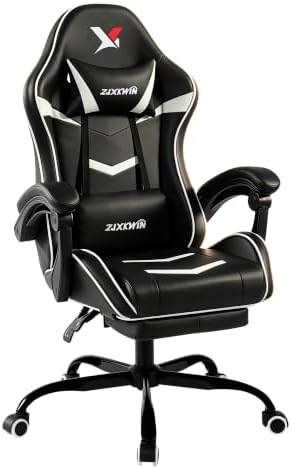 Ergonomic Gaming Chair for Adults, Reclining Computer Office Desk Chair with Footrest, Pocket Spring Cushion,Linkage Armrests, Lumbar Support & Headrest, Heavy-Duty Enlarged Metal Base,White