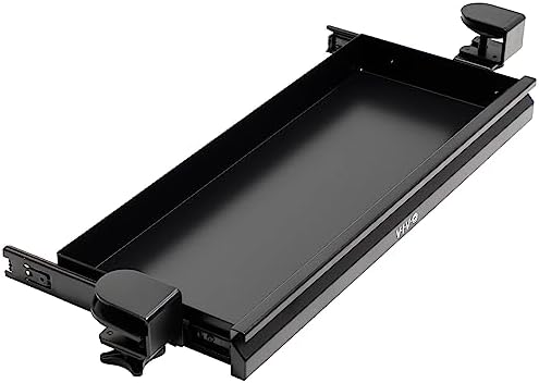 VIVO 22 inch Clamp-on Sliding Pull-out Under Table Drawer for Office Desk, Shallow Storage Organizer for Sit Stand Workstation, Black, DESK-DR22L