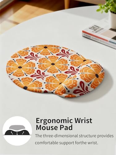 Seorsok Orange Flower Mouse Pad with Gel Wrist Support Mouse Pad,Ergonomic Aesthetic,Comfortable Mousepad for Office Game Work Computer,Pain Relief Mousepad with Non-Slip Silicone Base,Blooming Floral
