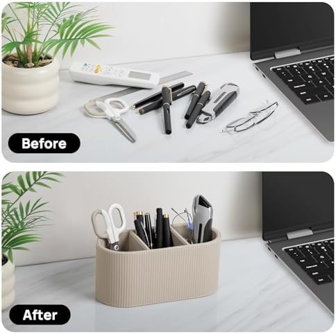 Remote Control Holder Pen Pencil Holder Desk Organizer Caddy(Beige)