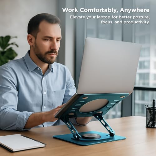 Uncaged Ergonomics Laptop Stand for Desk Riser/360° Swivel (Ocean Blue)