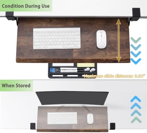 ETHU Keyboard Tray Under Desk with Metal Rail, 26.8x12.2", Walnut