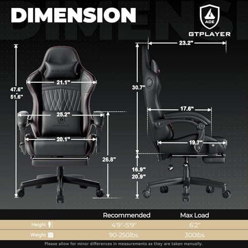 GTPLAYER ACE-PRO Music Gaming Chairs – Built-in Speakers, App Support & Bluetooth Control, Computer Game Chairs with Footrest for Adults, Ergonomic, Reclining, Linkage Armrest, Black & Red Stitch