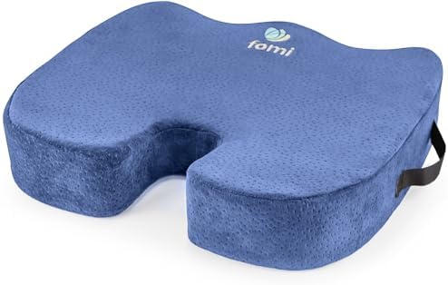 FOMI Extra Thick Firm Coccyx Orthopedic Memory Foam Seat Cushion | Black Large Cushion for Car or Truck Seat, Office Chair, Wheelchair | Back Pain Relief