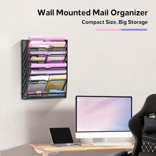 SUPEASY 8-Tier Wall File Organizer with Base, Wall Mounted File Holder