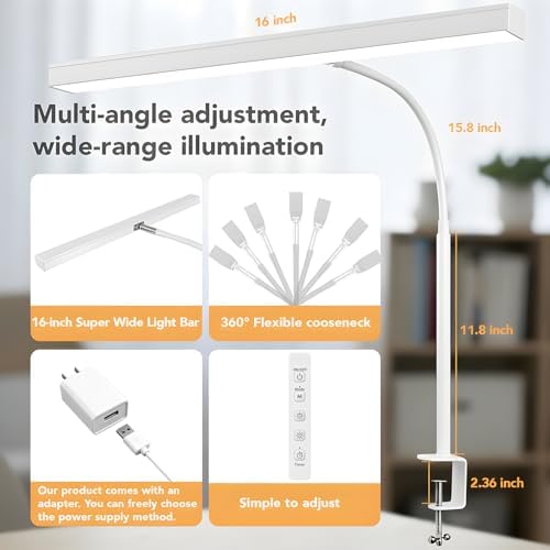 Desk Lamp with Clamp, 1200LM LED Desk Light for Home Office，White