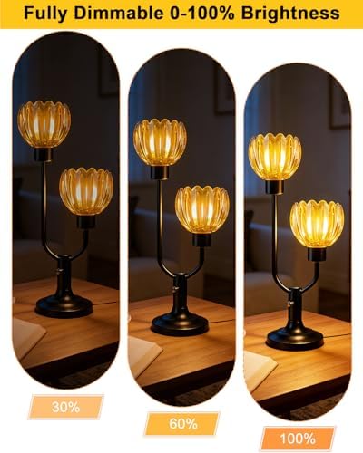 Mid Century Modern Flower Table Lamp for Bedroom Dimmable Black