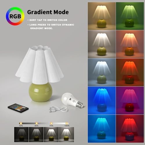 Rechargeable Cordless Green Small Table Lamp, Battery Operated Remote Control LIght Mini Cute Table Lamps for Bedroom Nightstand, Cute Small Table Lamp for Small Spaces for Kitchen Counter, Bookshelf