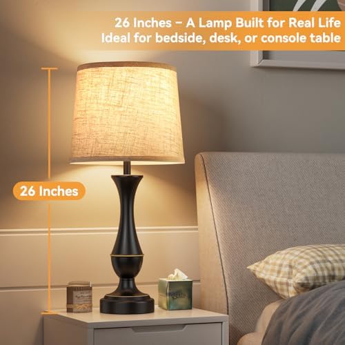 Touch Lamps for Nightstand, 3 Way Dimmable Lamps for Bedroom with USB C+A