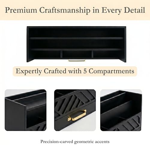 BLU MONACO | Wooden Mail Organizer with Drawer and Gold Handle | Mail Sorter Organizer Countertop for Desk | Outgoing Mail Holder and Letter Sorter for Desk Storage