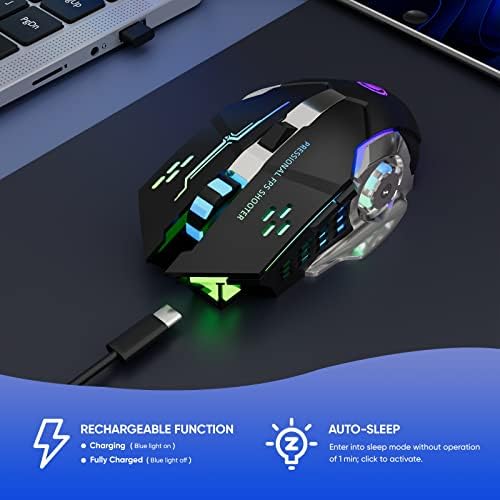 MELOGAGA Wireless Gaming Mouse Bluetooth/2.4G RGB Rechargeable -Black