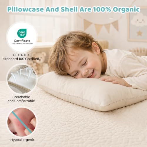 Adjustable Kids Pillow for Ages 4-12 with Organic Cotton Shell(2 Pack)
