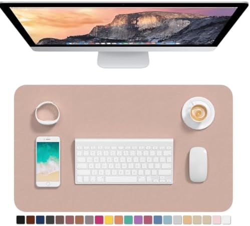 Hsurbtra Desk Pad, 23.6" x 13.8" PU Leather Desk Mat, M Extended Mouse Pad, Waterproof Desktop Blotter Protector, Non-Slip Ultra Thin Small Laptop Keyboard Writing Mat for Office Home, Beige Apricot