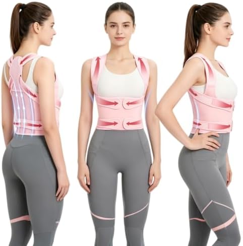 WEEOATAR Upper Back Support Posture Corrector Strap Posture Trainer, Breathable, Easy to Wear with Magic Sticker Back Brace to Improve Posture for Adults and Kids (Pink, L)