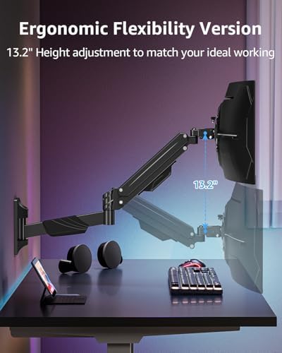 MOUNTUP Monitor Wall Mount for 22-43 Inch Curved Screens, Holds 2.2 to 33.1 lbs, Ultrawide Computer Monitor Wall Mount, Heavy Duty Wall Monitors Arm, 75x75 mm to 200x200 mm Vesa Mounts