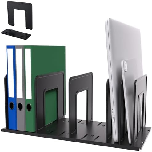 Adjustable Vertical File Sorter Sturdy Plastic Expandable Upright File Holder, Desktop Binder Organizer, School Office File Organizer Bookshelf Divider, Assemble Easily Endlessly, Black