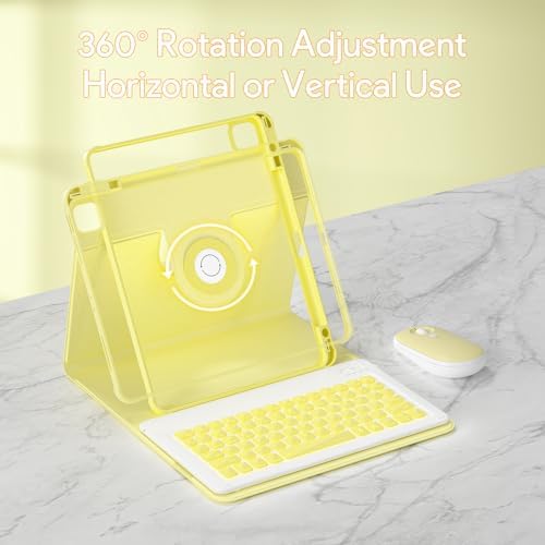 YBING for iPad Air 13 Inch & Pro 12.9 Case with Keyboard - Mouse, 7 Colors Backlit Detachable Keyboard and 360 Rotating Cover for iPad Pro 12.9 (6th, 5th, 4th, 3rd gen), Air 13 M4/M3/M2 (Yellow)