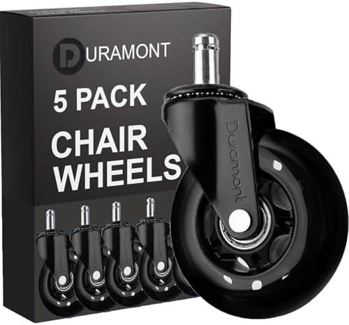 Office Chair Wheels - Set of 5 Rollerblade-Style Caster Wheels, Smooth & Quiet Rolling, Protects Hardwood Floors & Carpets, Universal Fit, Durable and Long-Lasting - Black